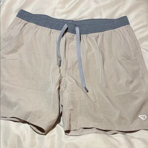 BURLEBO Men's Beige Lounge Shorts with Gray Waistband